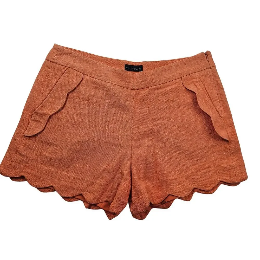 Cynthia Rowley orange sherbet linen blend scalloped summer preppy shorts sz 4